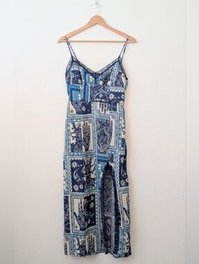 Urban Outfitters Audrey Lace Blue Celestial and Tarot Midi Slip Dress Size Small